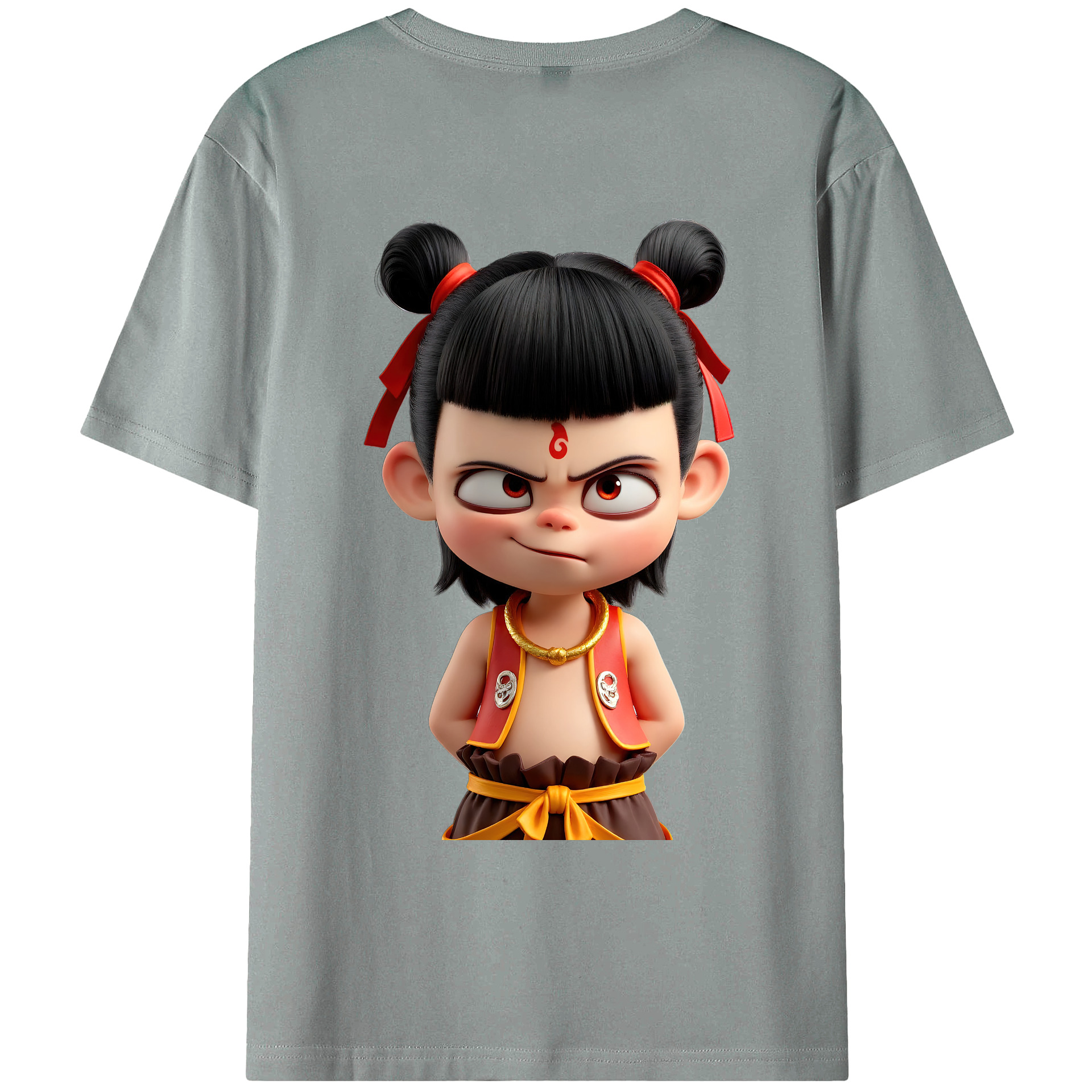 （画像用） Ne Zha 2 ナタ 魔童の大暴れ 綿100％ メンズ半袖Tシャツ（バックプリント） 通気性